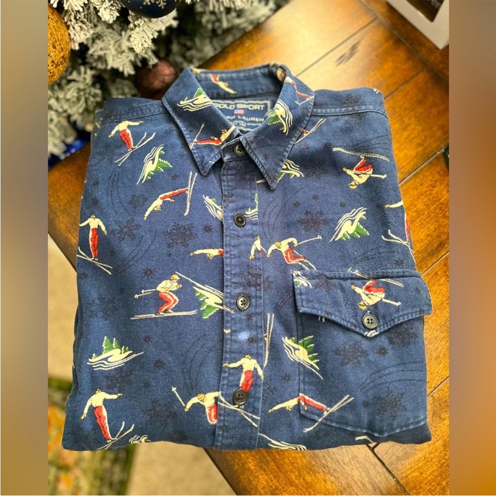 Polo by Ralph Lauren Men's Navy Ski Print Shirt